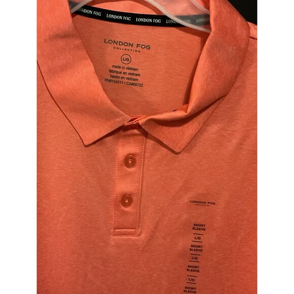 London Fog Men's Poly Textured Space Dye Polo Large Fizzy Coral NWT - Picture 2 of 6